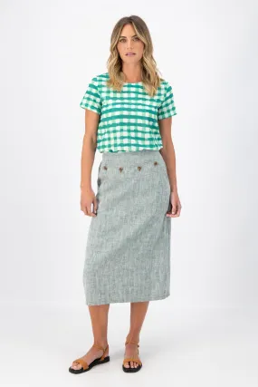 Hepburn Panorama Skirt Green in Herringbone Linen