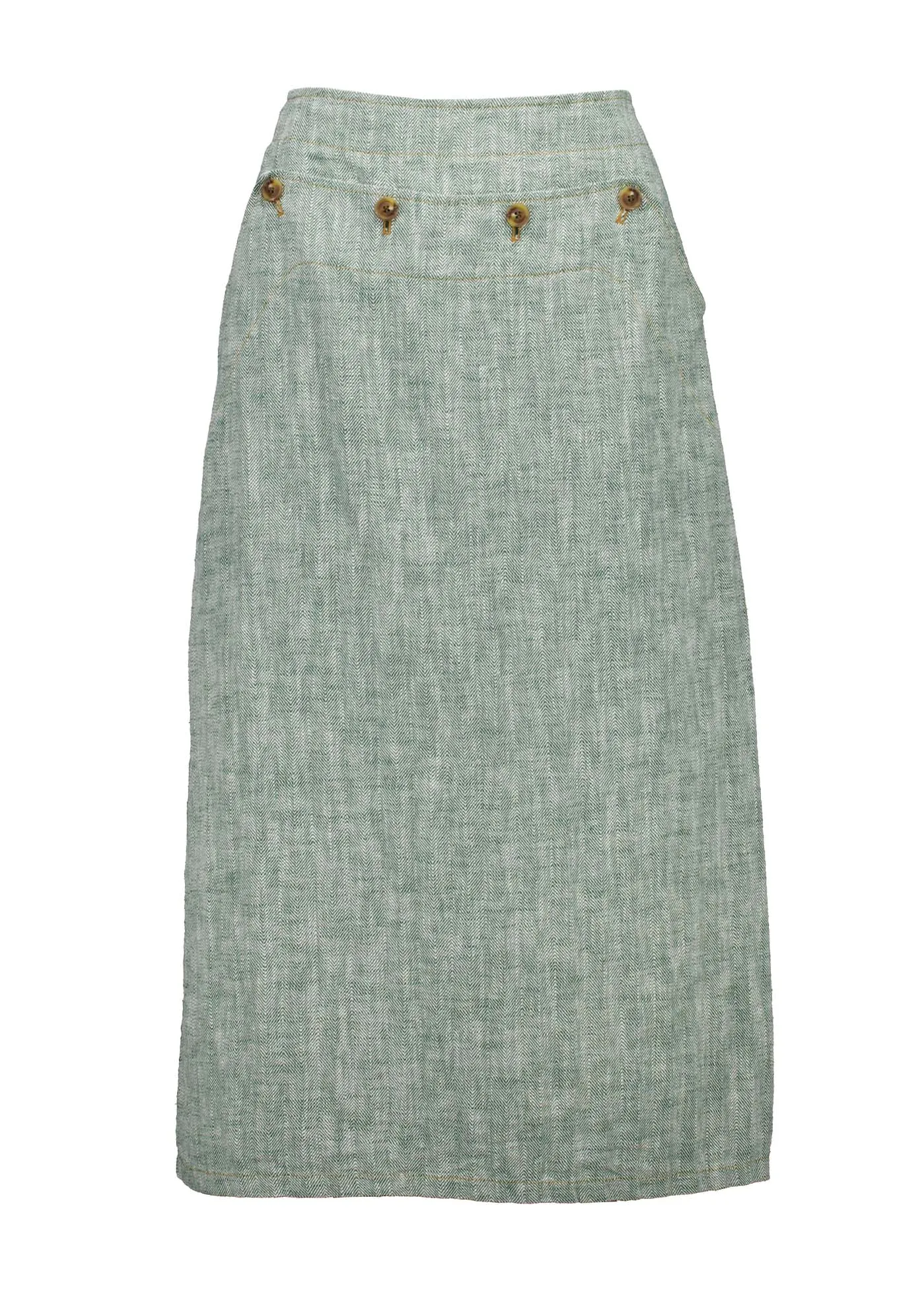 Hepburn Panorama Skirt Green in Herringbone Linen