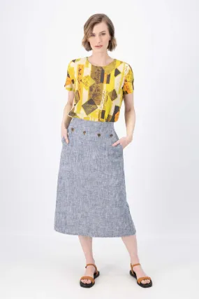 Hepburn Panorama Skirt Navy in Herringbone Linen