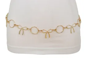 High Waist Hip Gold Metal Chain Waistband Belt Circle Bow Tie Charms S M L