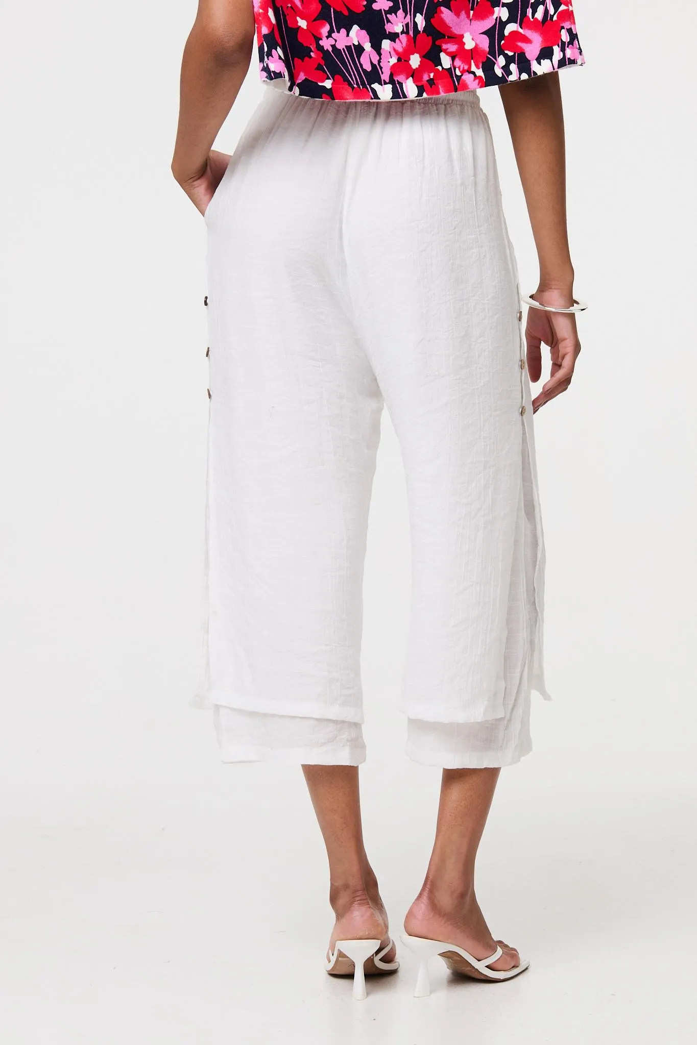 High Waist Layered Hem Cropped Trousers