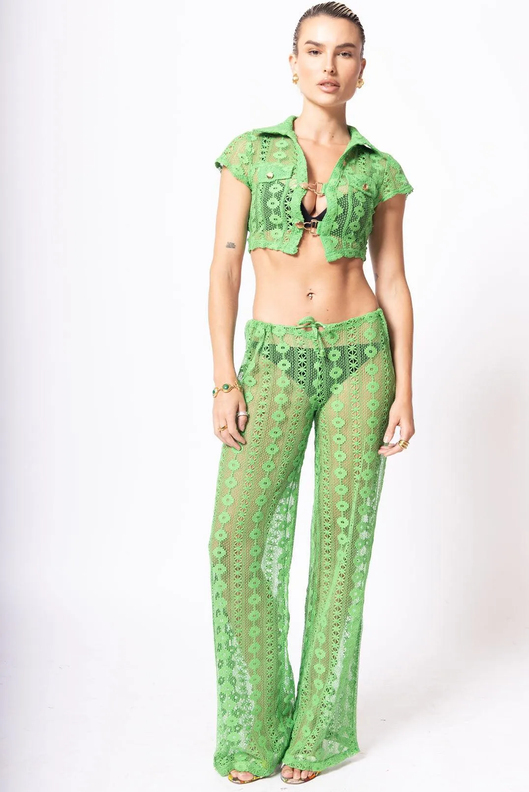 Jagger Green 70s Lace Crochet Trouser