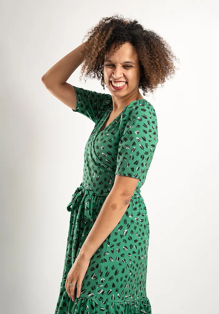 Jago Green Scribble Print Tiered Hem Midaxi Dress