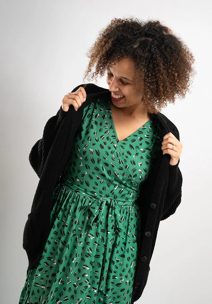 Jago Green Scribble Print Tiered Hem Midaxi Dress