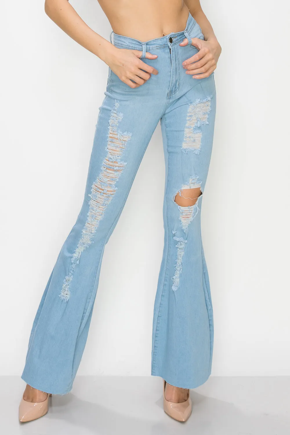 JAZZ-023 BELL BOTTOM FLARE LEG RIPPED DISTRESSED & DESTROYED JEANS