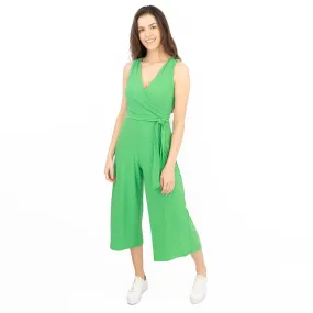 Karen Millen Jumpsuit Green Belted Jersey Cropped Wide Leg Sleeveless Playsuit