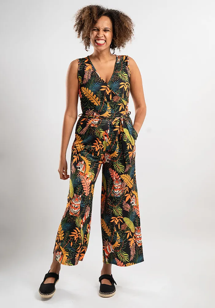 Katrina Jungle Tiger Print Culotte Leg Jumpsuit