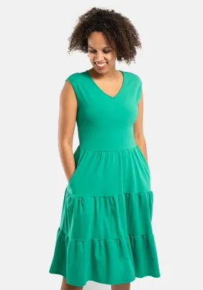 Kaya Tropical Green Tiered Cotton Dress