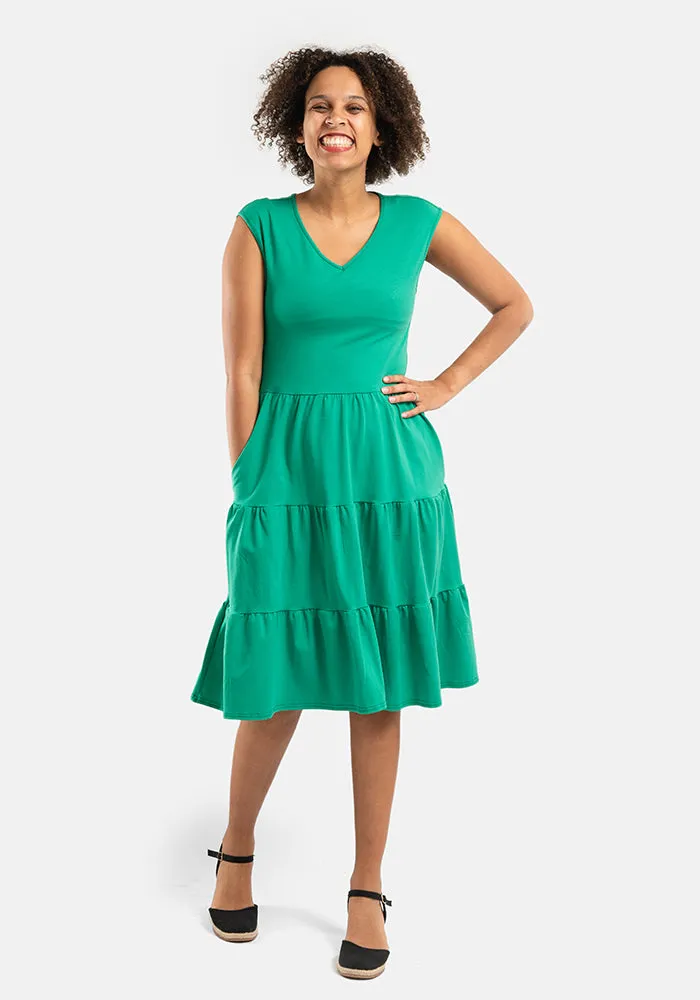 Kaya Tropical Green Tiered Cotton Dress