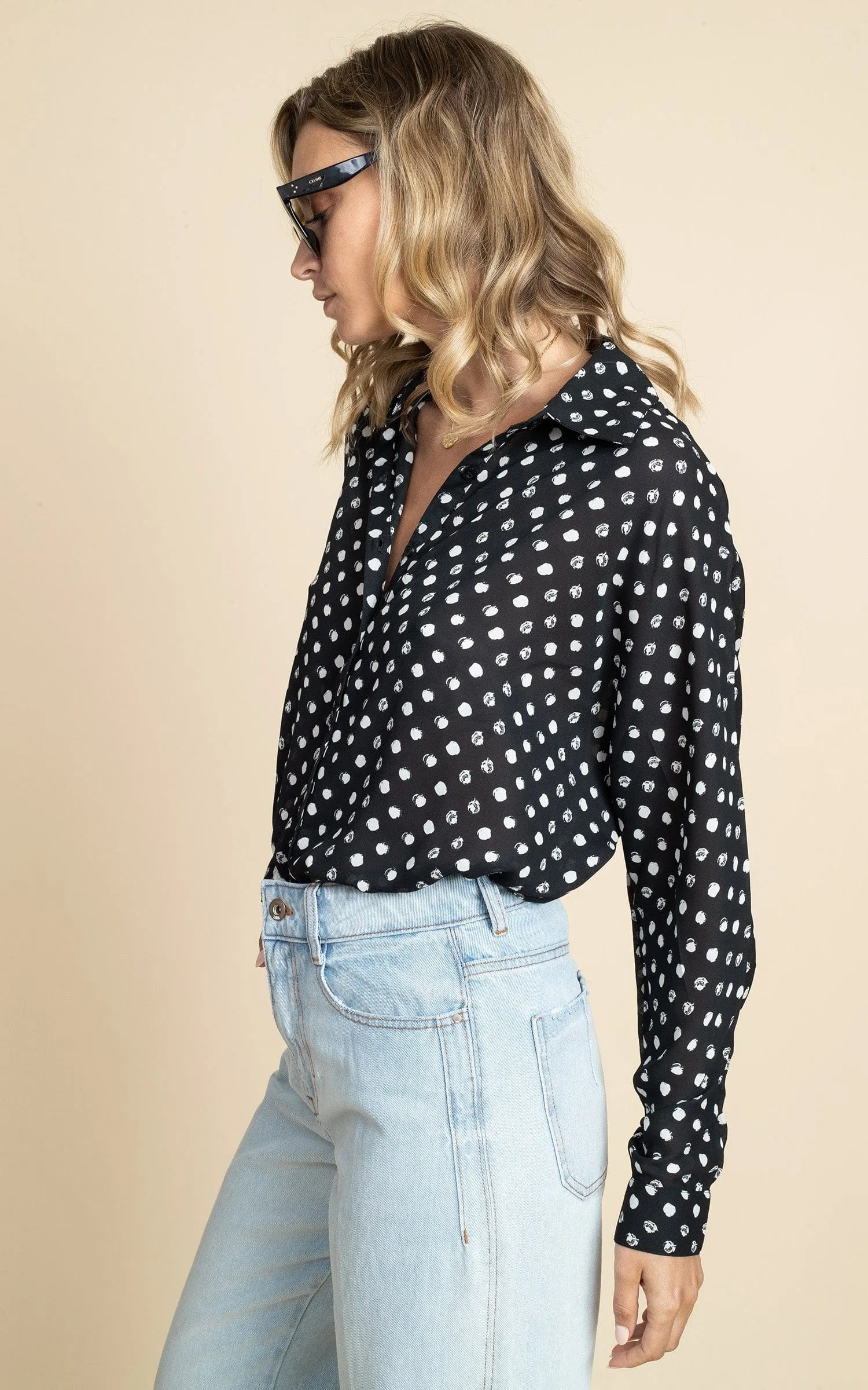 Keaton Shirt in Black Polka Dot