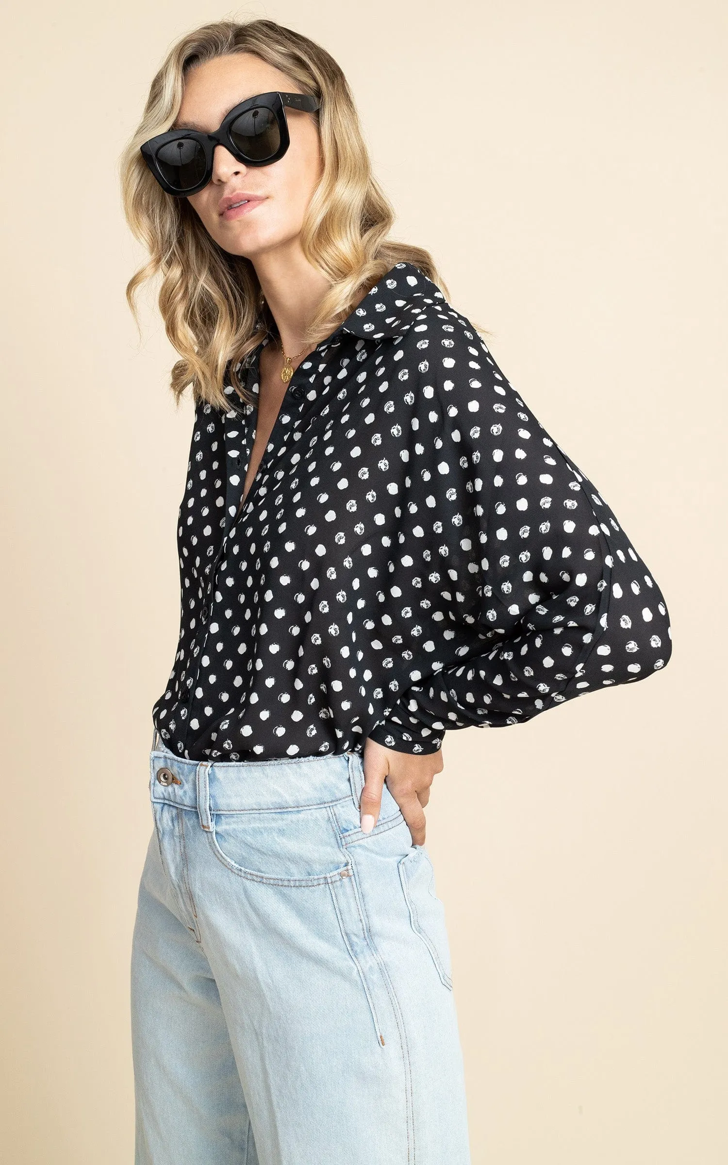 Keaton Shirt in Black Polka Dot