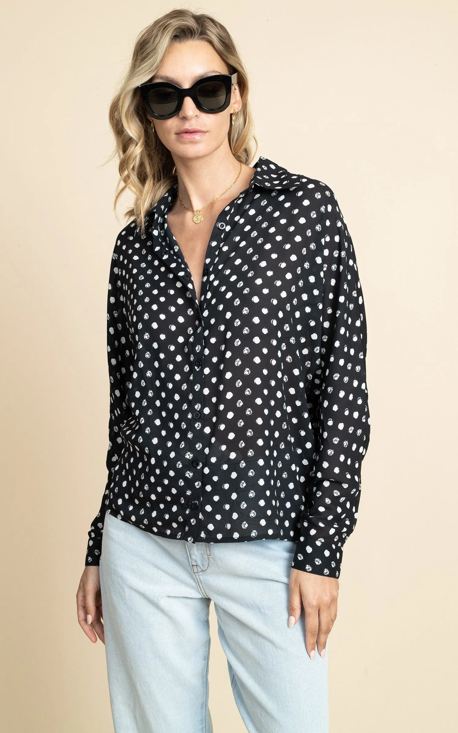 Keaton Shirt in Black Polka Dot