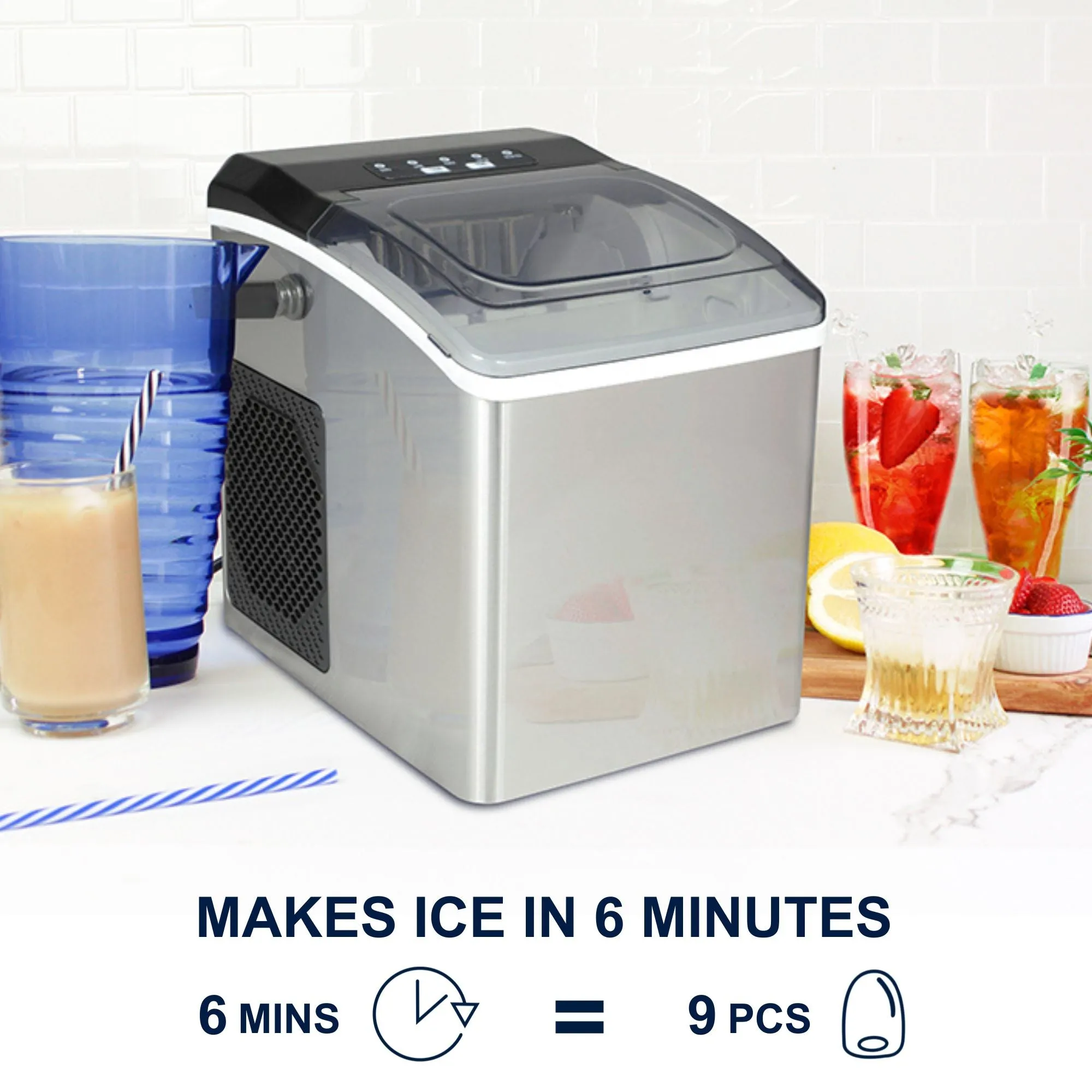 Koolatron Countertop Ice Machine | Portable Ice Maker | 26Lbs/24Hrs | 9 Ice Cubes Ready in 6 Mins | 2 Sizes Of Ice Pellets | Ice Scoop & Basket Included | Self-Cleaning | Stainless Steel