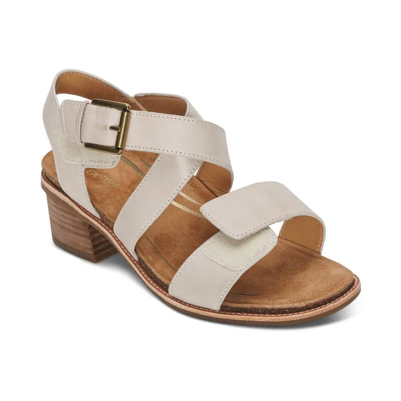 Kristin Adjustable Cross Strap Low Heel Sandal in Ivory