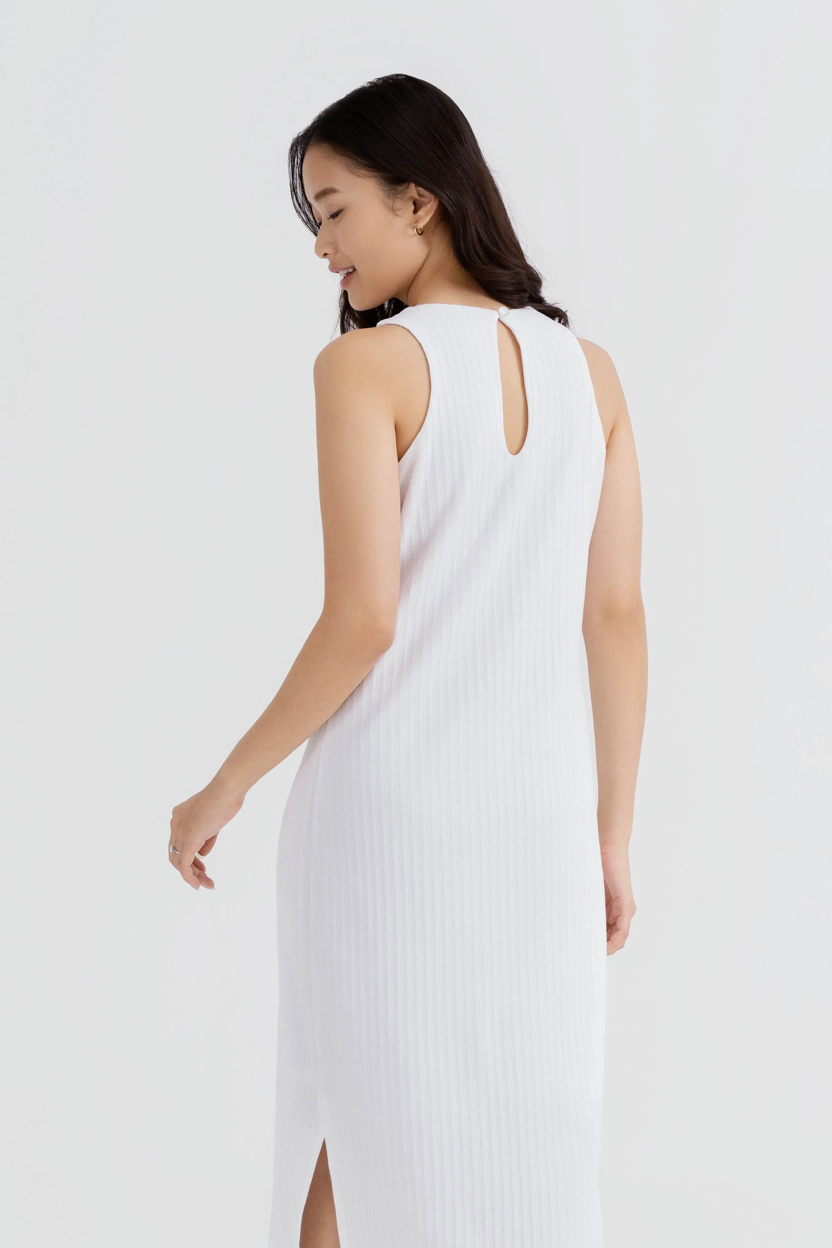 Kymmie Knitted Midi Dress in Winter White