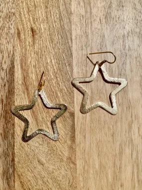 Large Brushed Gold Star Earrings