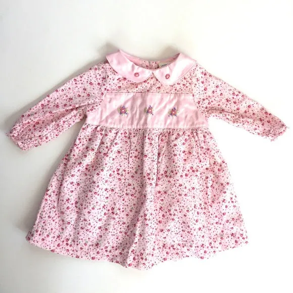 Laura Ashely Pink Floral Long-Sleeve Dress 6 Months