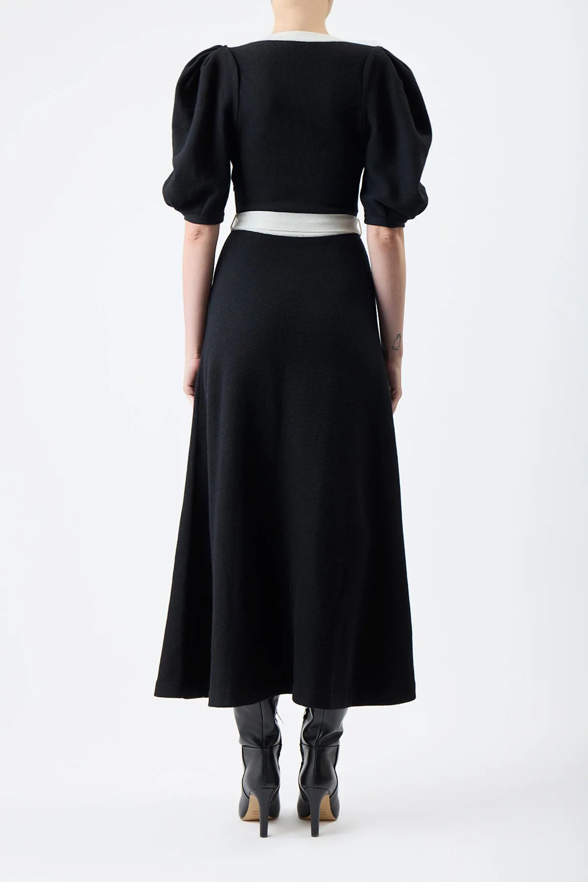 Lilias Knit Dress in Black & Ivory Merino Wool