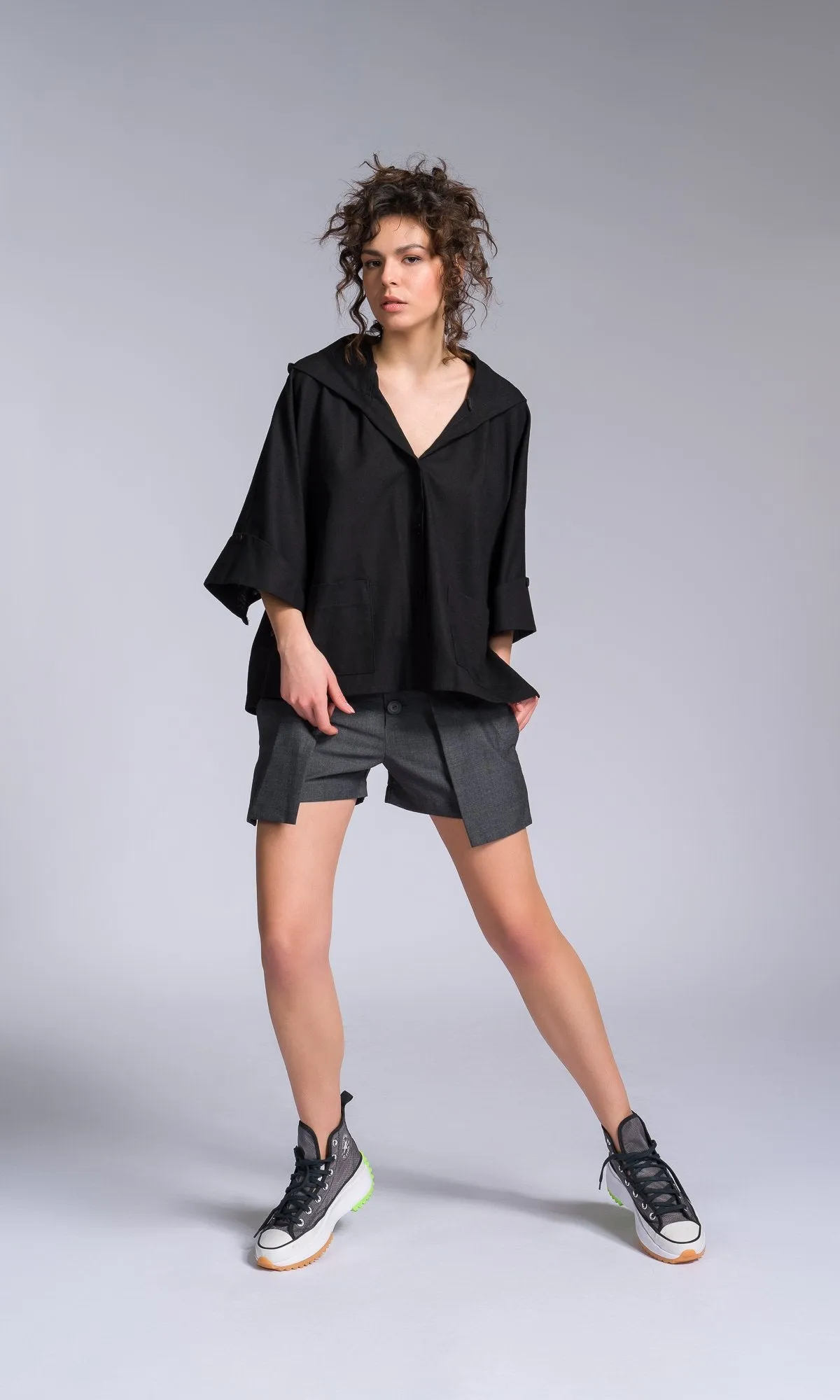 Linen Hooded Batwing Shirt