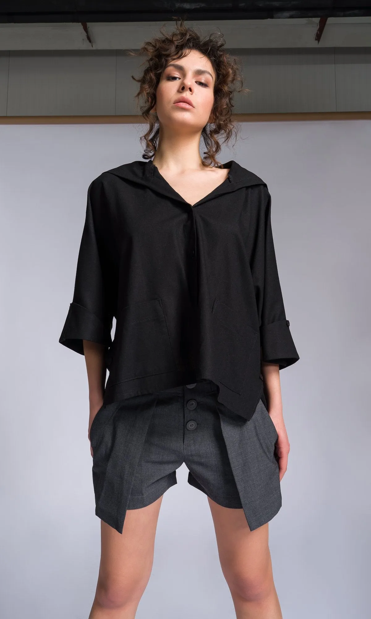 Linen Hooded Batwing Shirt