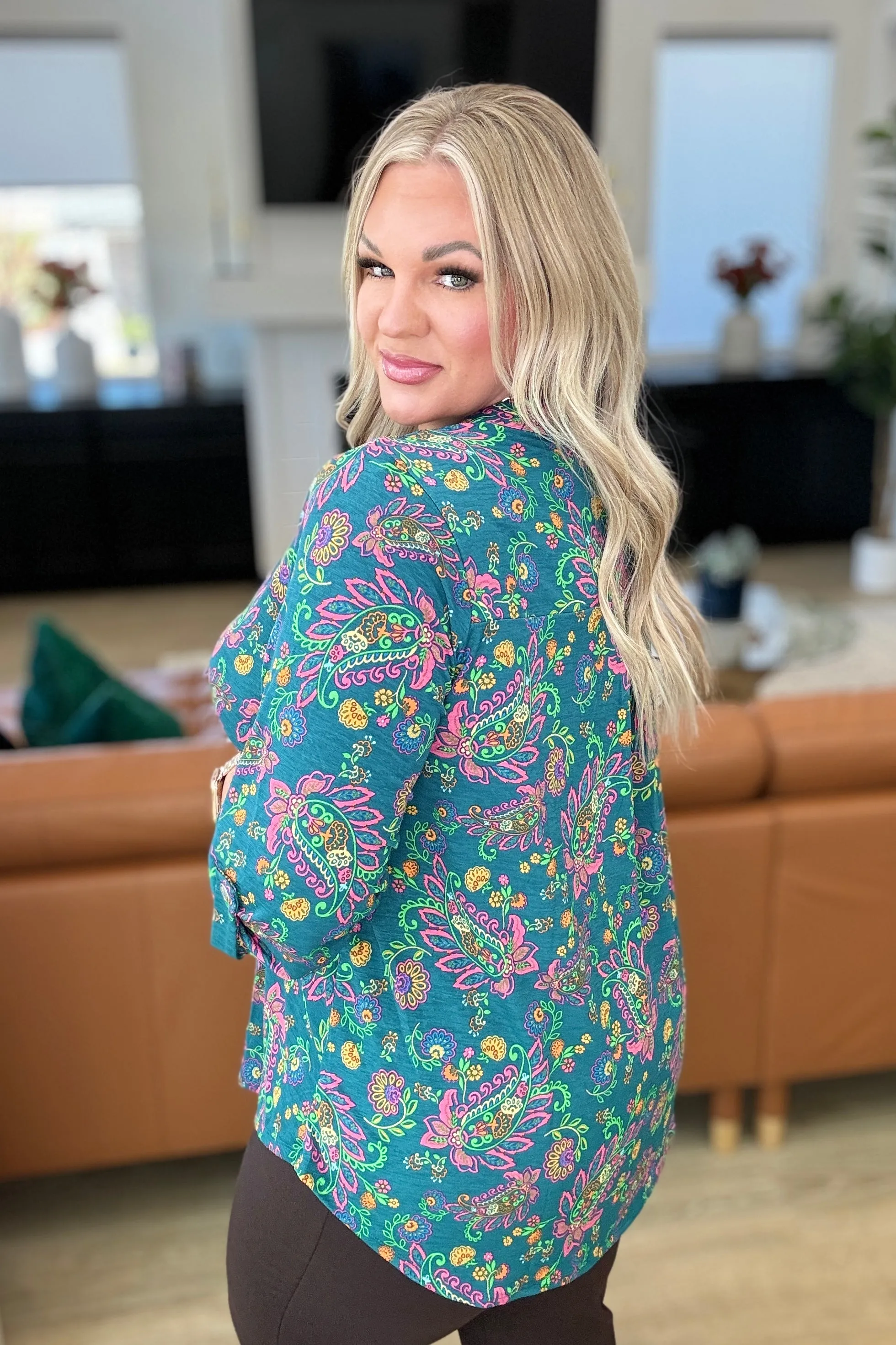 Lizzy Top in Teal and Purple Floral Paisley