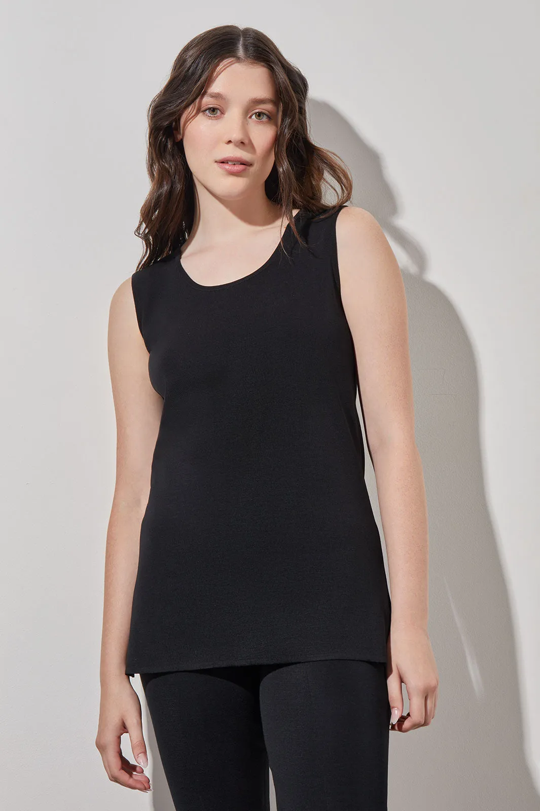 Long Scoop Neck Tank - Knit, Black