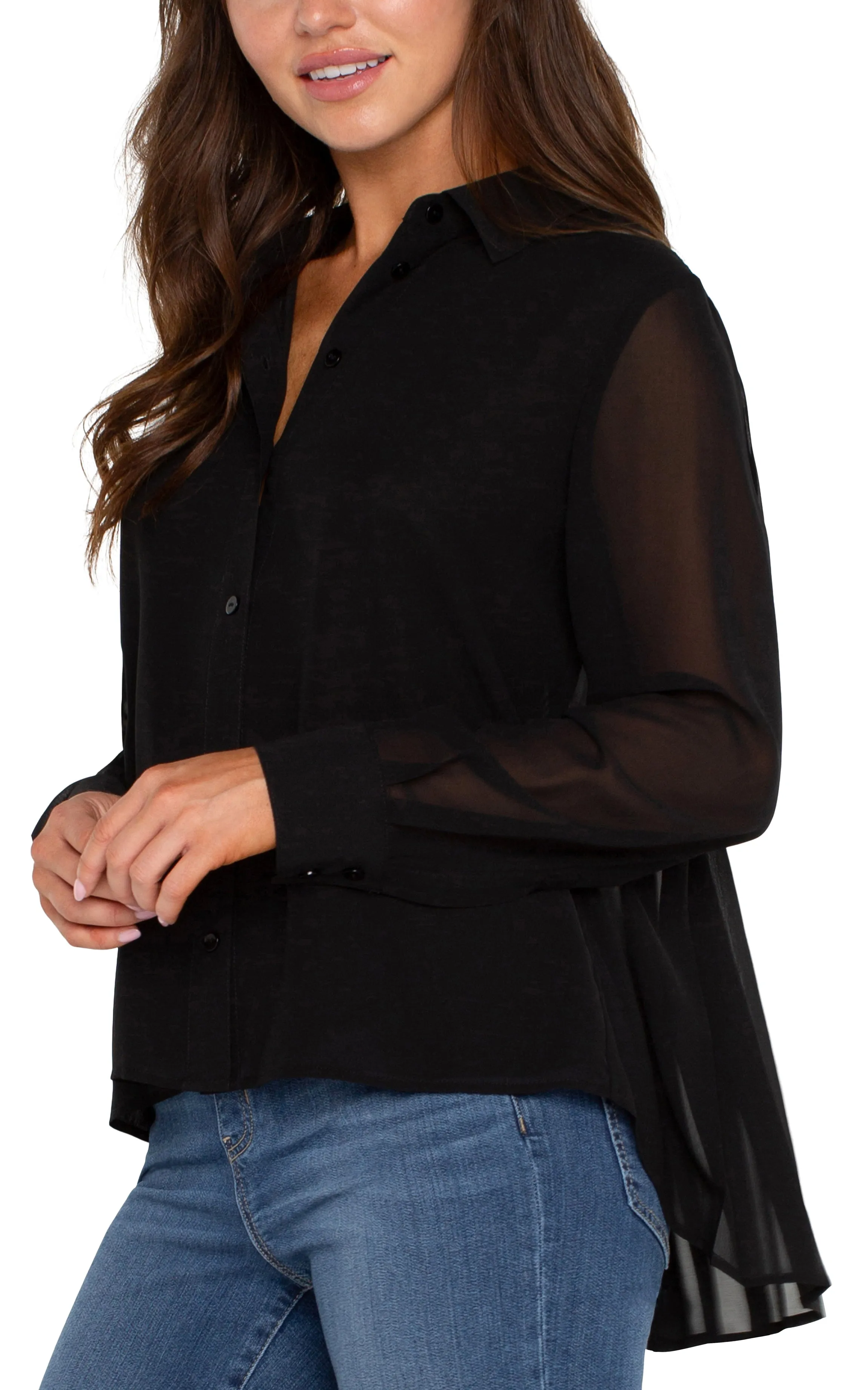 LONG SLEEVE SHIRT WITH PLEAT BACK