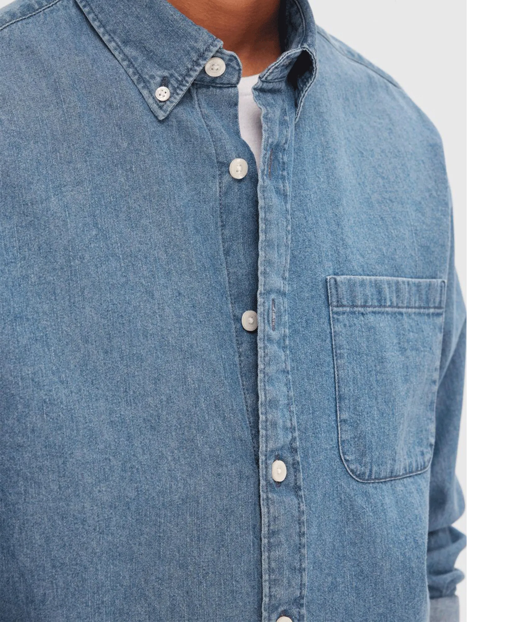 Long-sleeved Denim Shirt - Blue