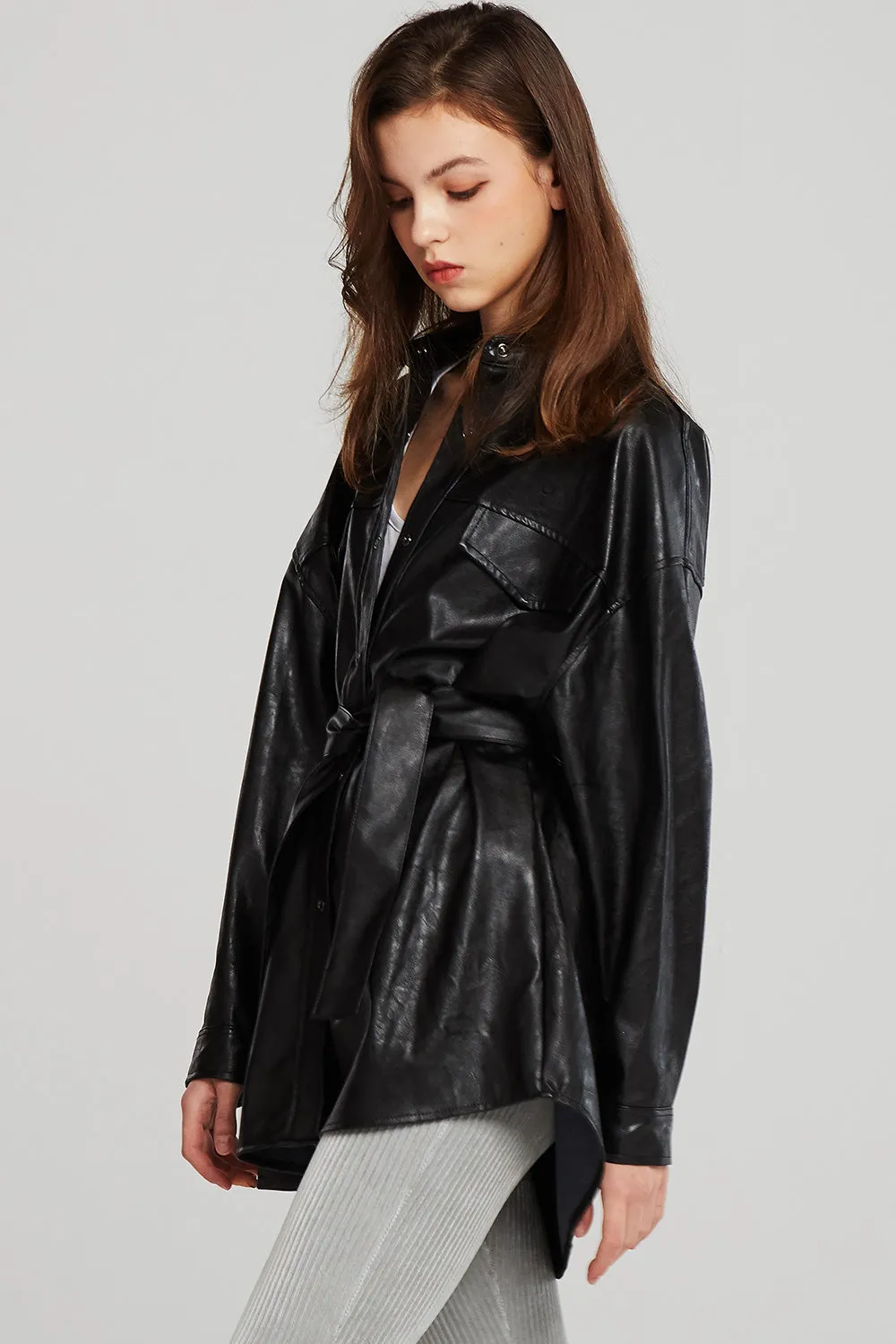 Louise Oversized Pleather Shirt w/Belt