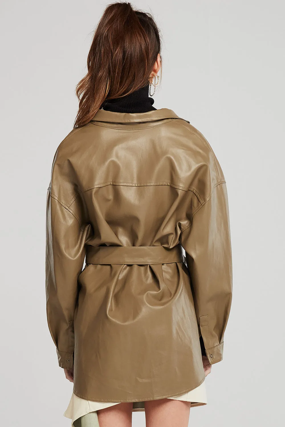 Louise Oversized Pleather Shirt w/Belt