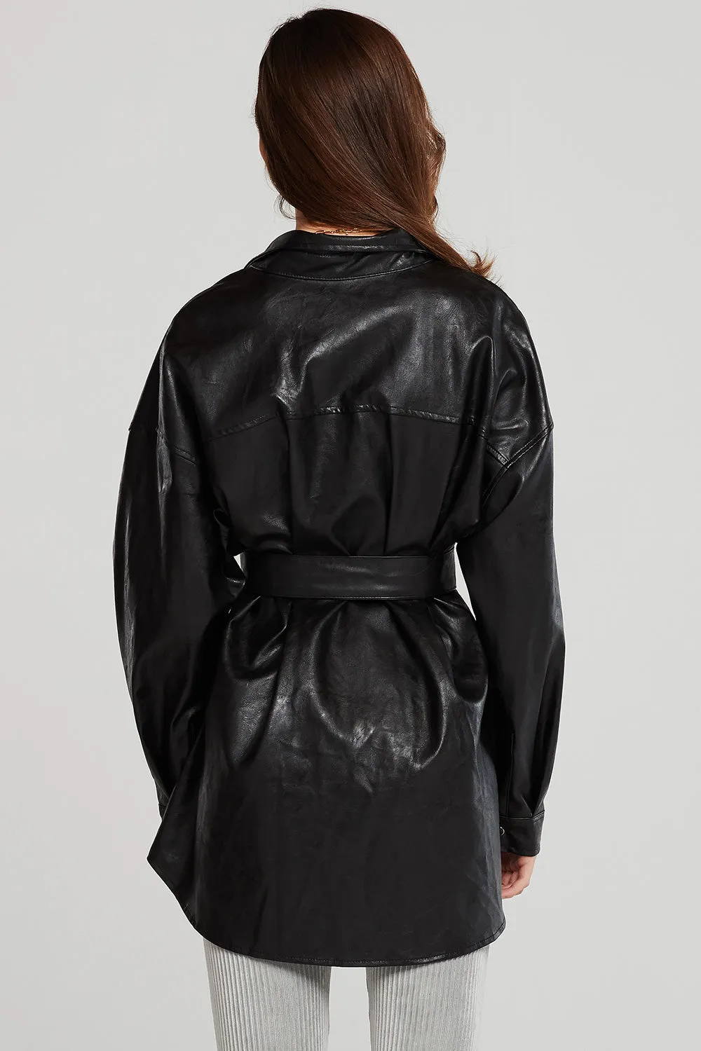 Louise Oversized Pleather Shirt w/Belt