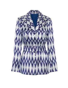 Lucille Blue Mirror Print Silk Jacquard Jacket