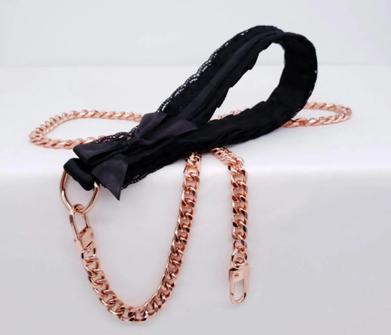 Luxe Black Lace and Rose Gold Collar and Leash BDSM Set