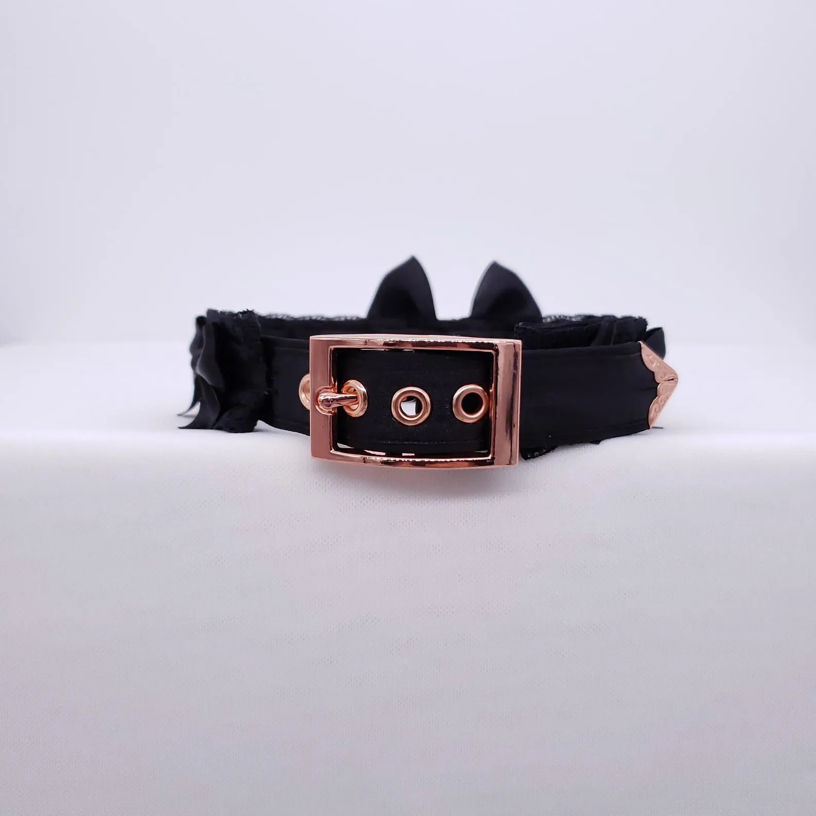 Luxe Black Lace and Rose Gold Collar and Leash BDSM Set