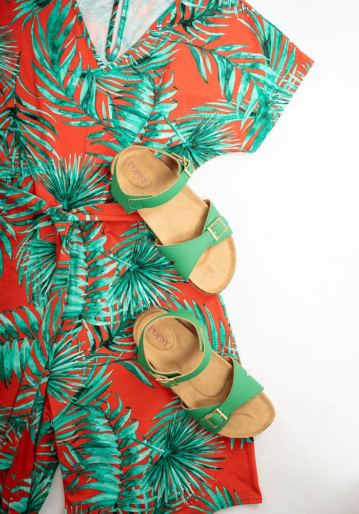 Marisol Palm Leaves Print Cotton Playsuit