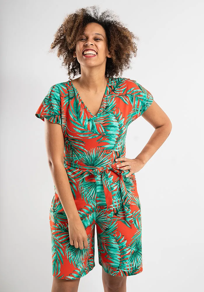 Marisol Palm Leaves Print Cotton Playsuit