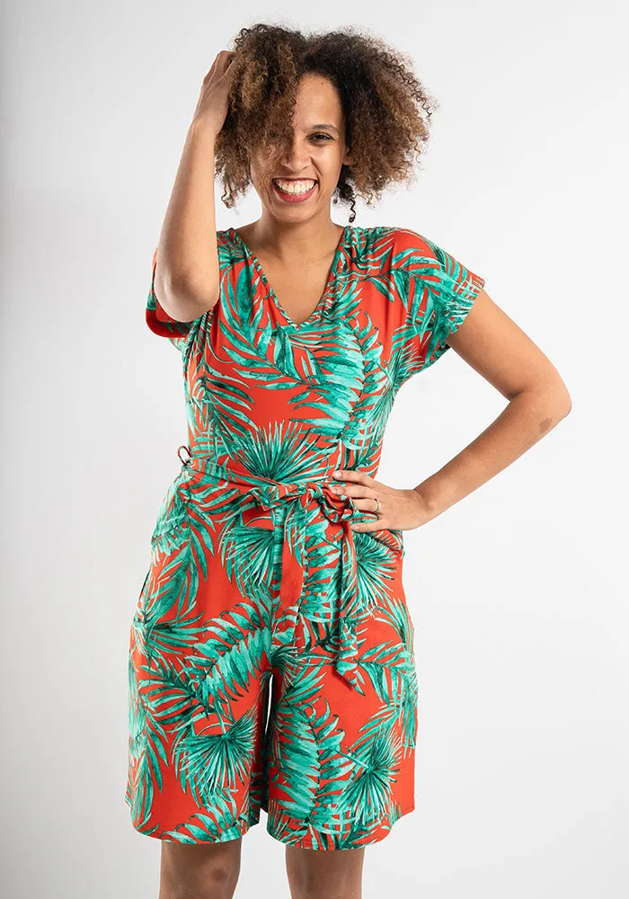 Marisol Palm Leaves Print Cotton Playsuit