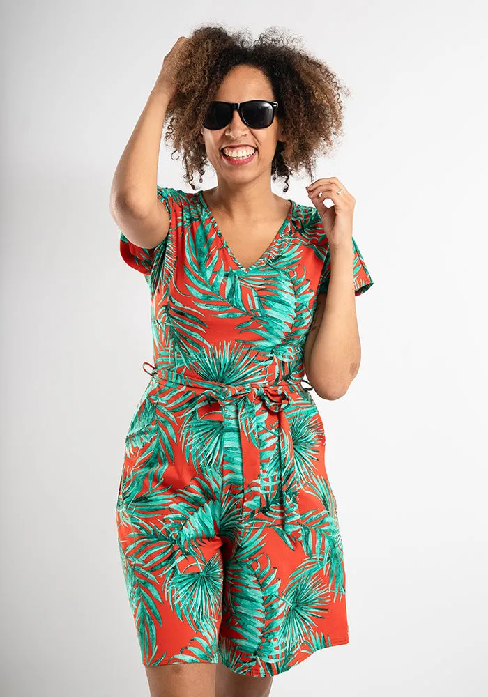 Marisol Palm Leaves Print Cotton Playsuit