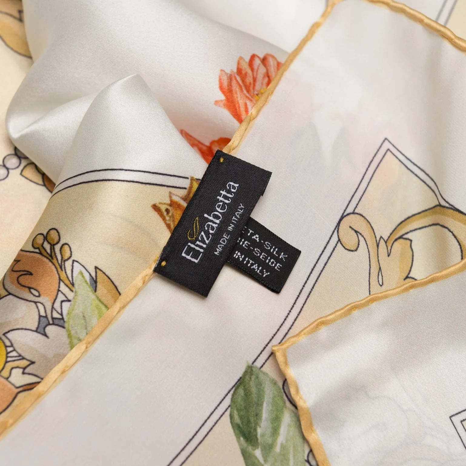 Melograno - Hand Rolled Silk Foulard - White Gold