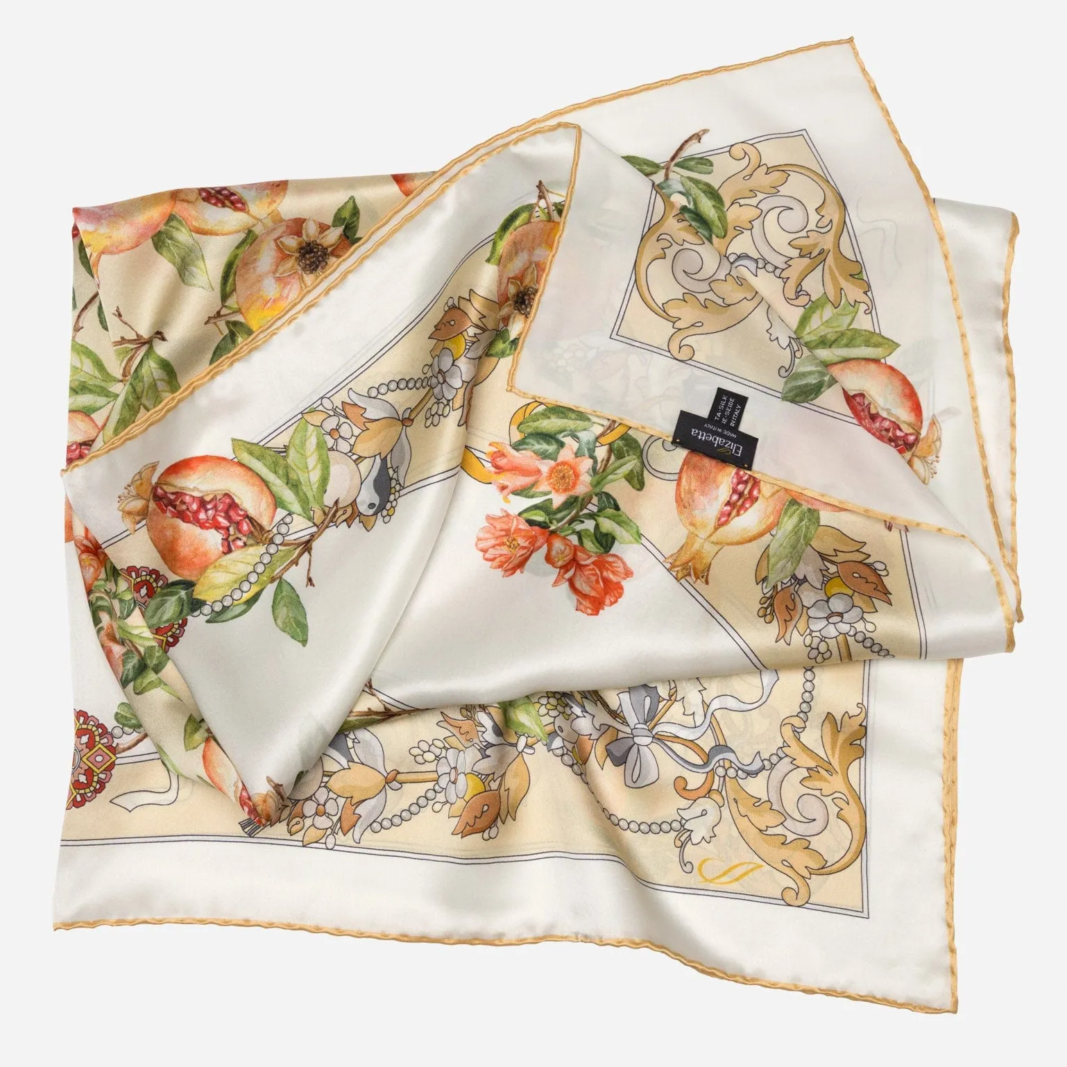 Melograno - Hand Rolled Silk Foulard - White Gold