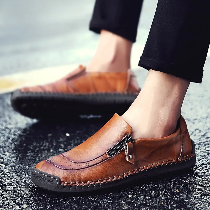 Mens Driving Casual Shoes Zipper Slip On Loafers -5709