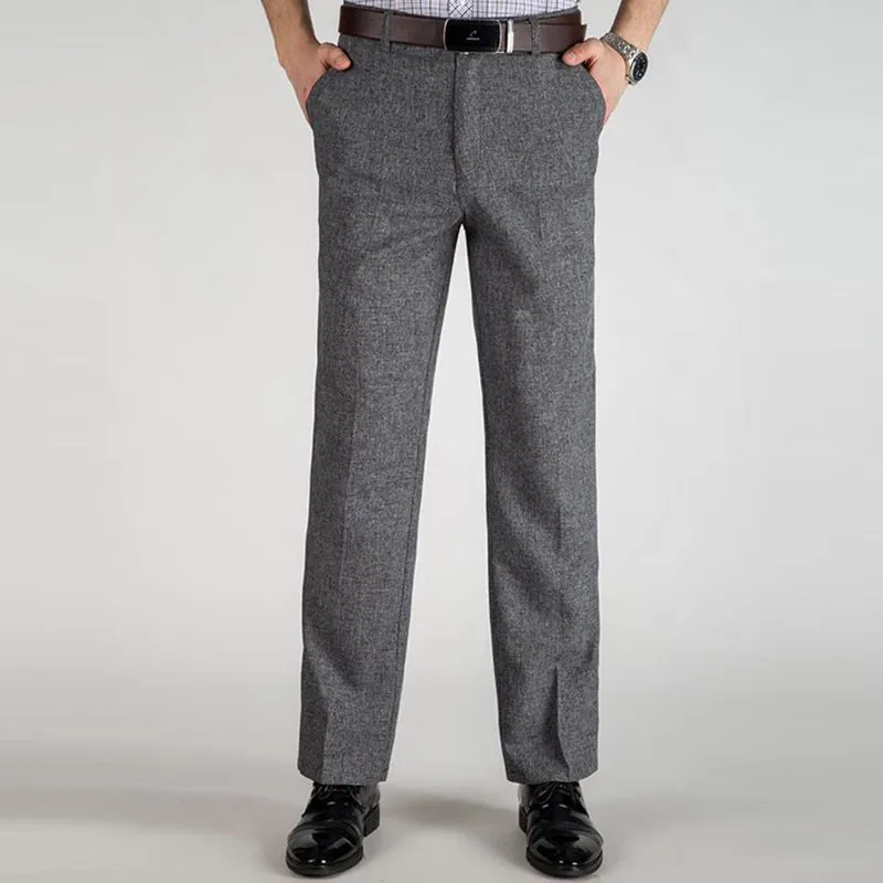 Men's Straight Mid-High Rise Elastic Fit Trousers