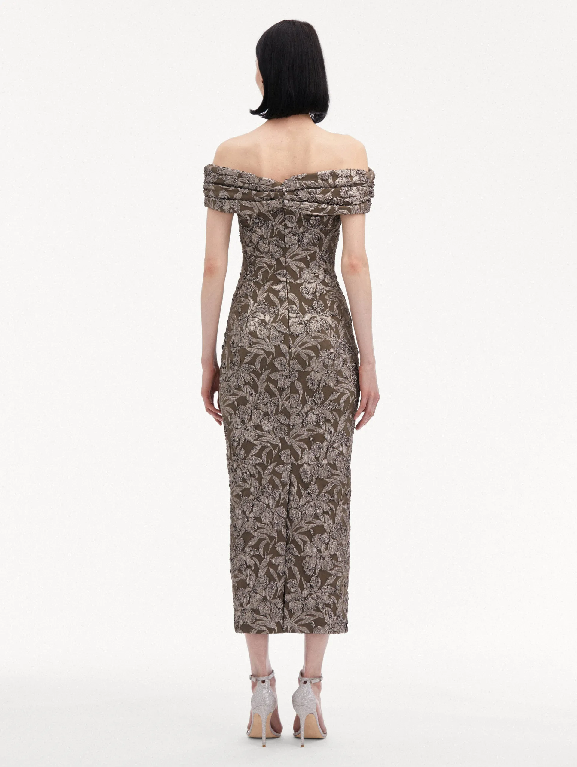 Metallic Orchid Jacquard Cocktail Dress