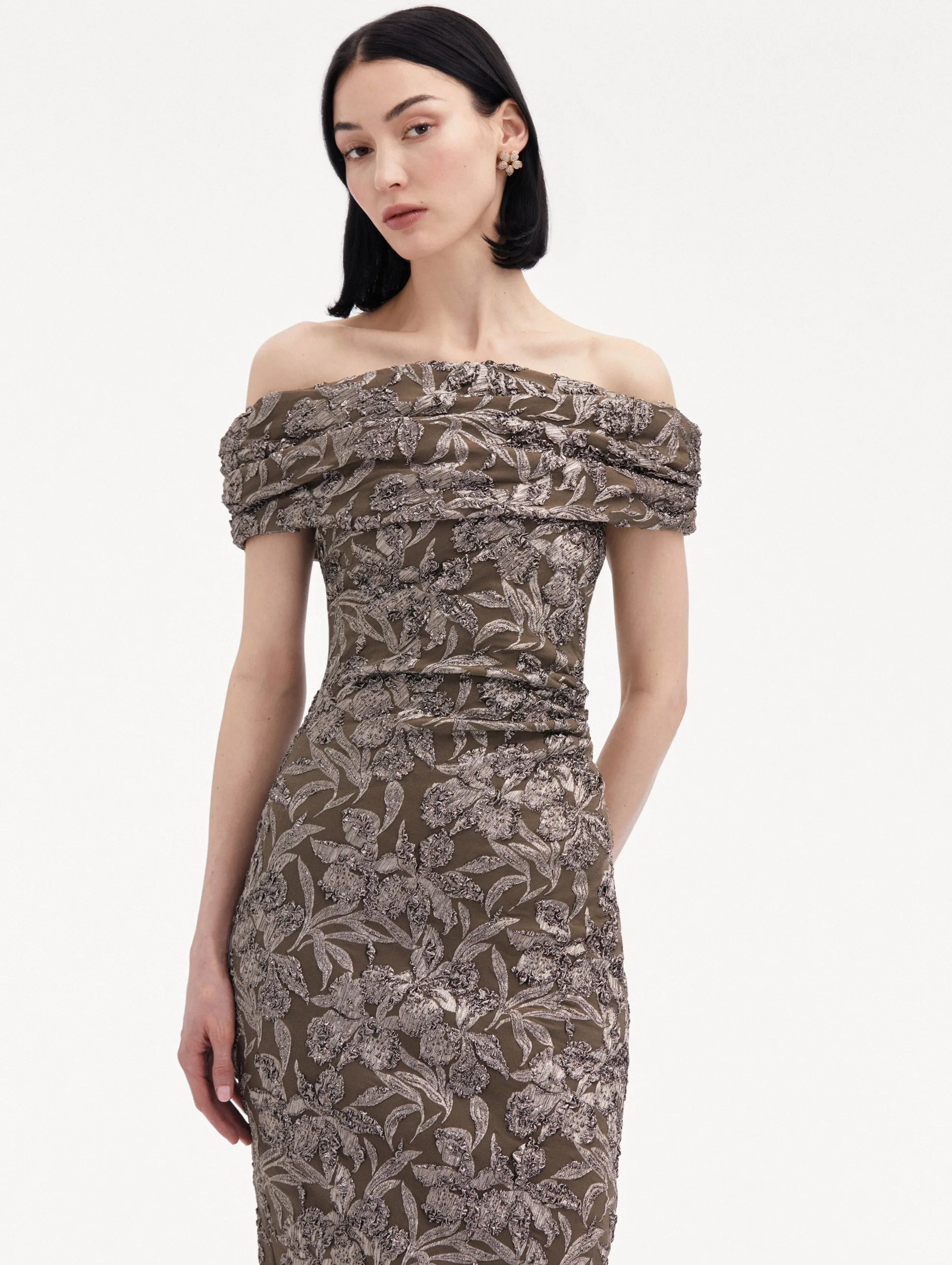 Metallic Orchid Jacquard Cocktail Dress