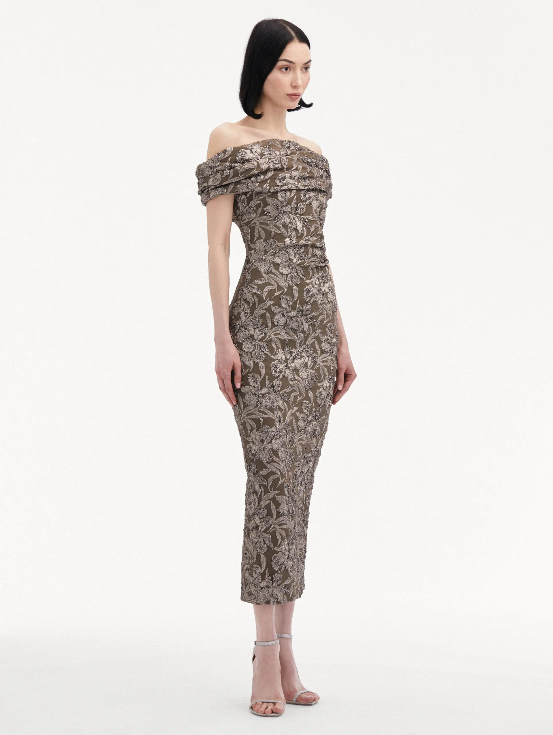 Metallic Orchid Jacquard Cocktail Dress