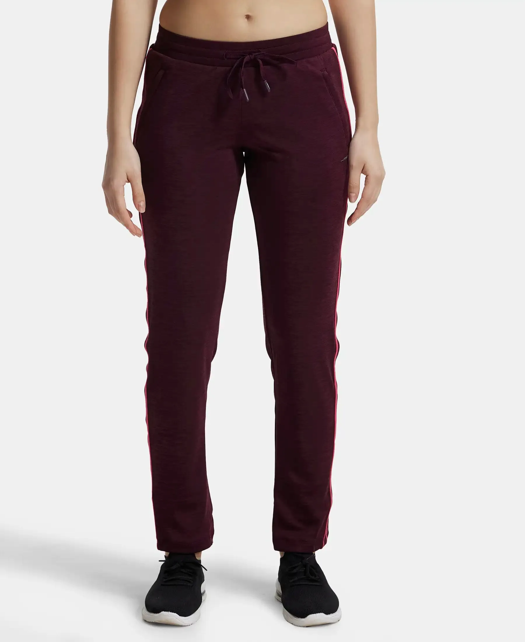 Microfiber Fabric Straight Fit Trackpants with Side Zipper Pockets - Wine Tasting