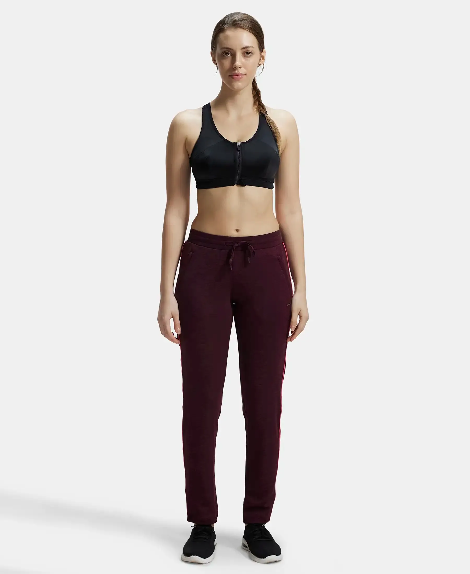 Microfiber Fabric Straight Fit Trackpants with Side Zipper Pockets - Wine Tasting