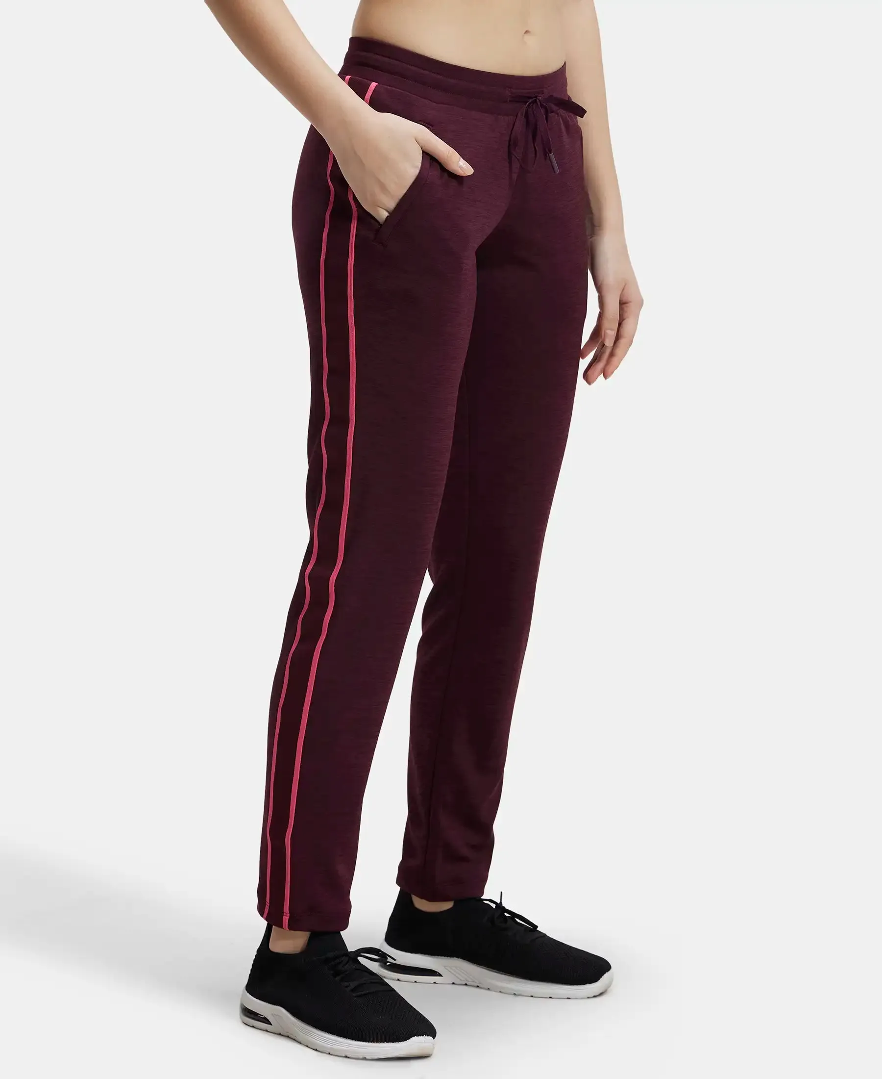 Microfiber Fabric Straight Fit Trackpants with Side Zipper Pockets - Wine Tasting