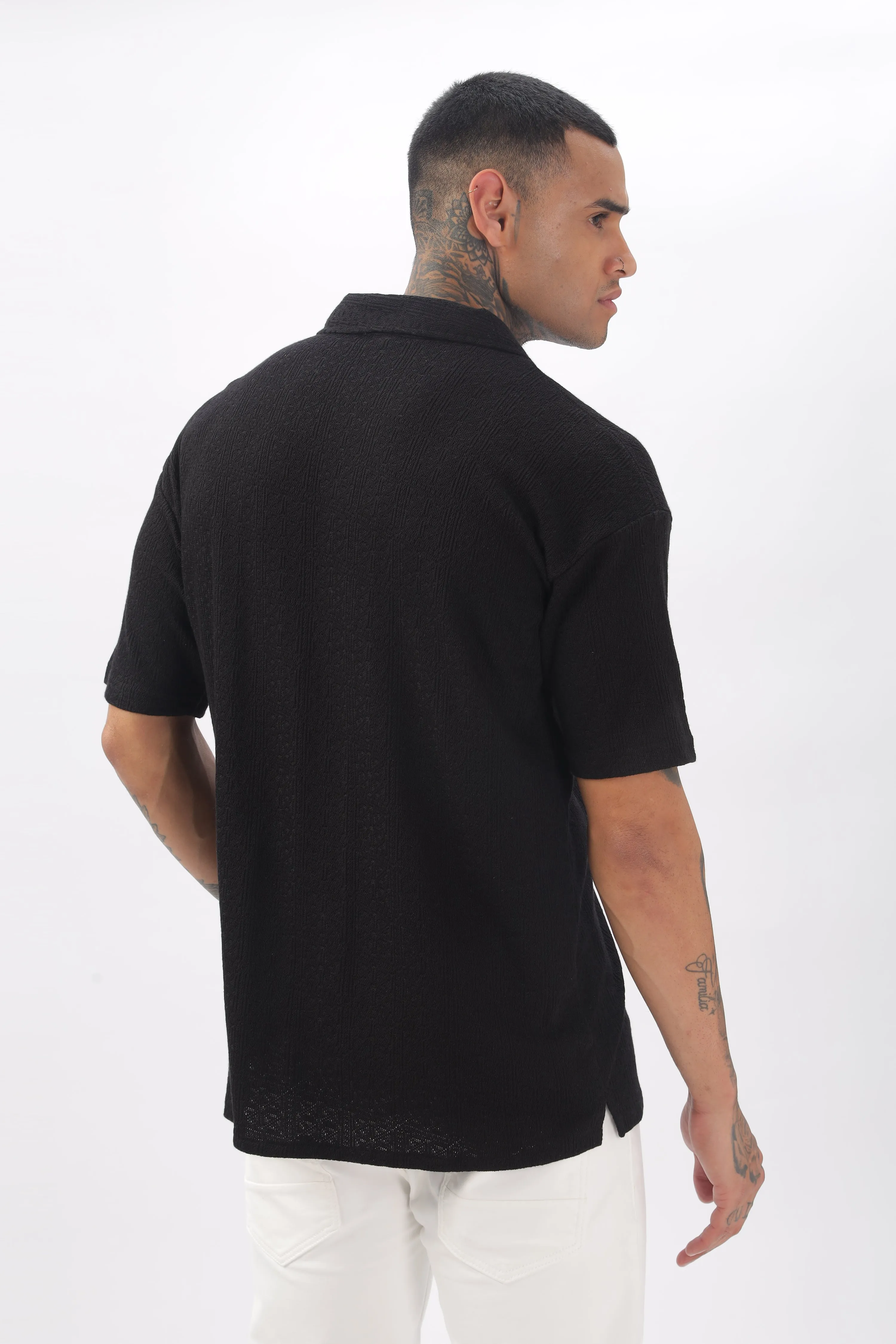 Midnight Breeze Cuban Collar Black  Shirt