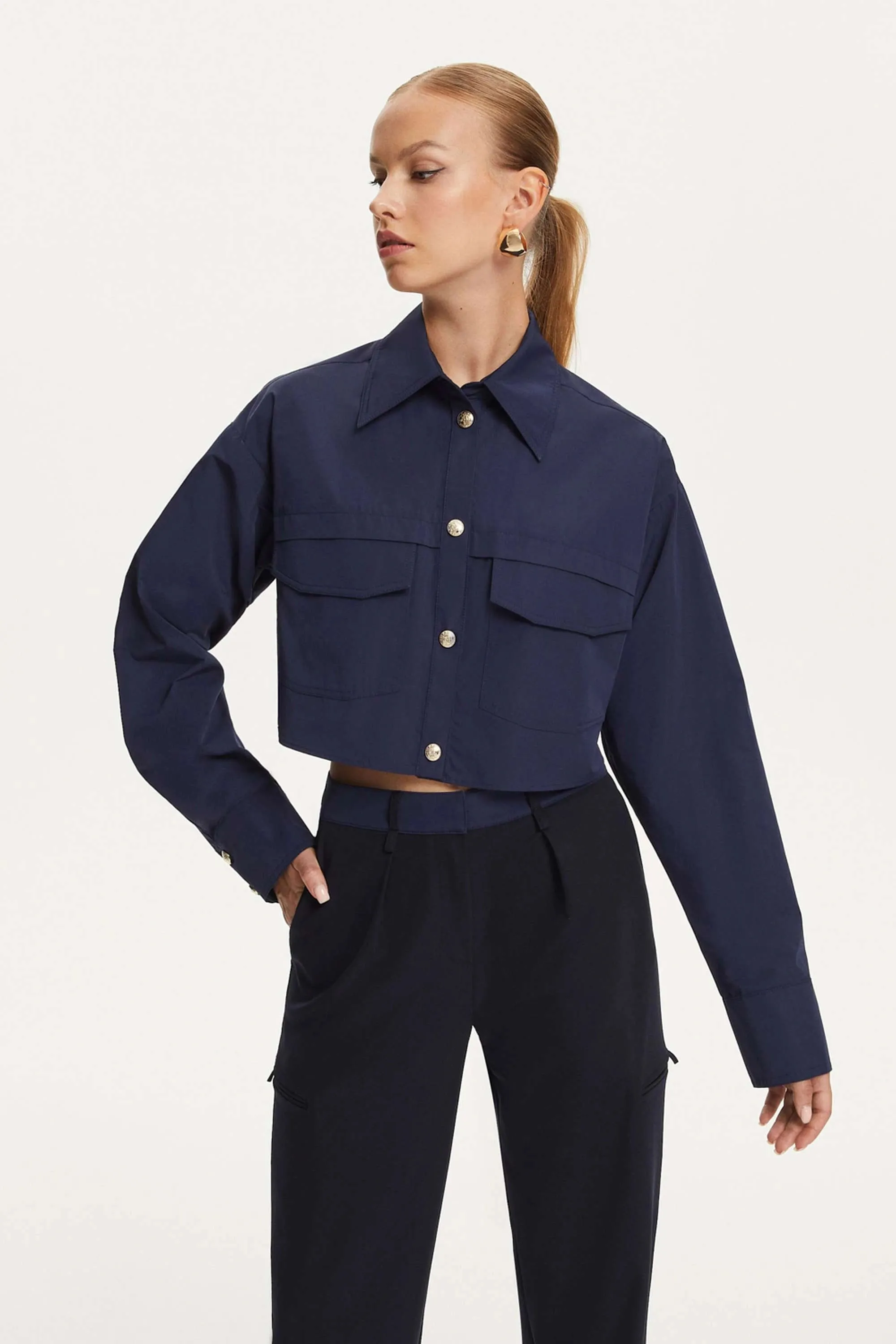 Multi-Pocket Cropped Shirt